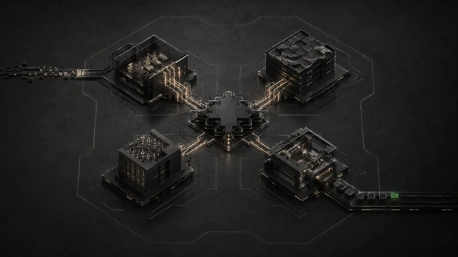 Abstract graphite visual of custom AI systems connected to your operations.